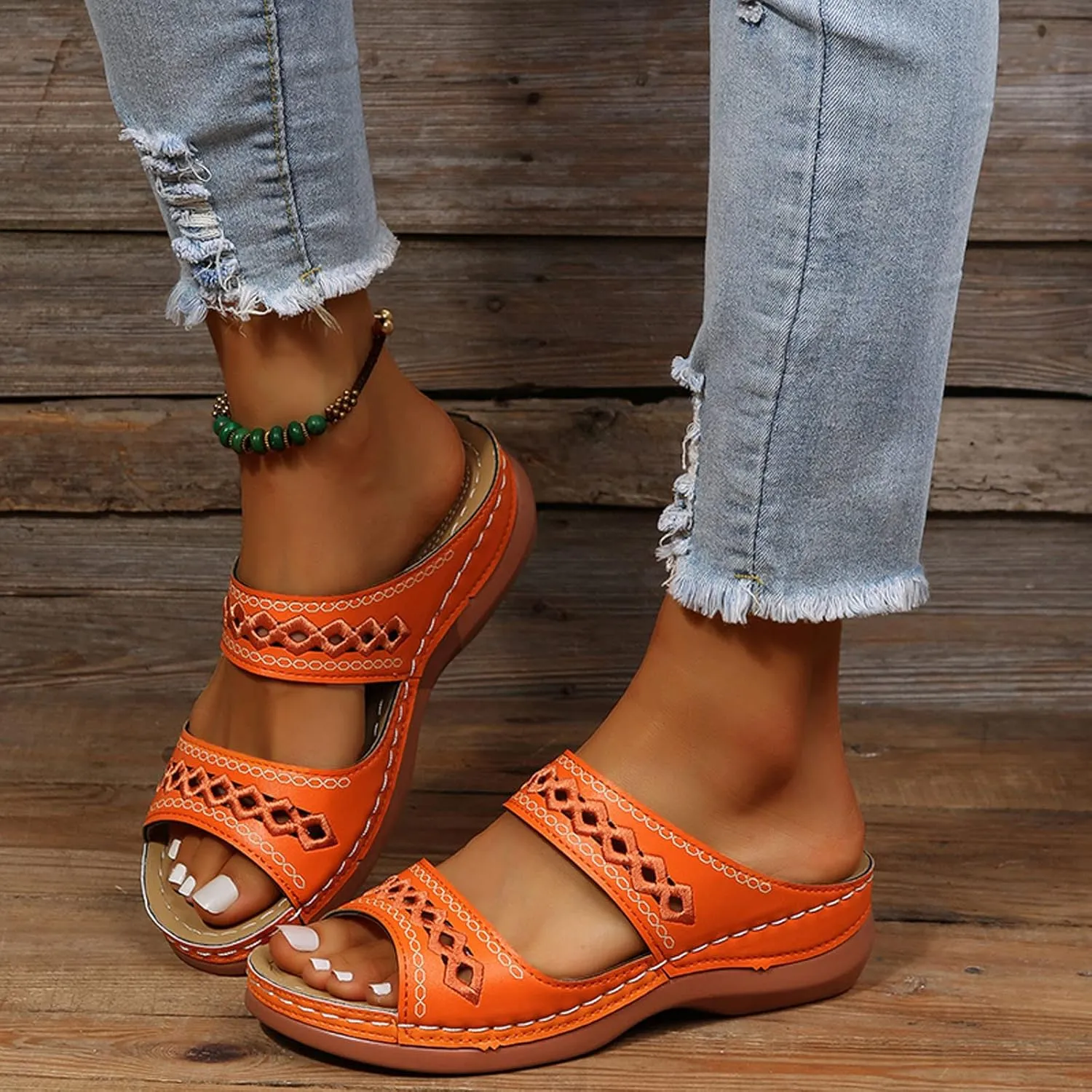 Eduavar Sandals for Women Casual Summer, Orthopedic Sandals for Women Comfortable Open Toe Sandals Casual Beach Slippers