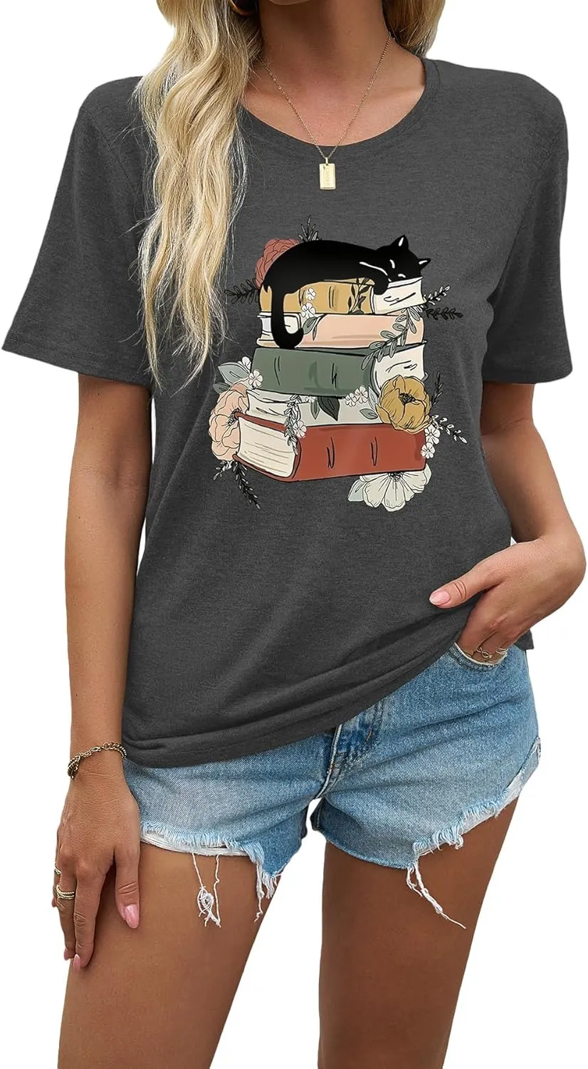 EUOW Tshirts for Womens Graphic Summer Tees Short Sleeve Loose Fit Trendy Tops