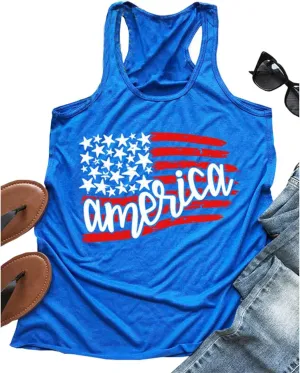 EXMIUN America Tank Tops Women 4th of July Tank Tops American Flag Stars Stripes Vest Tees Shirts