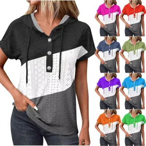 Eyelet Tops for Women 2025 Trendy Summer Hoodies Short Sleeve Button Up Casual Loose Fit Embroidery Shirts Blouses