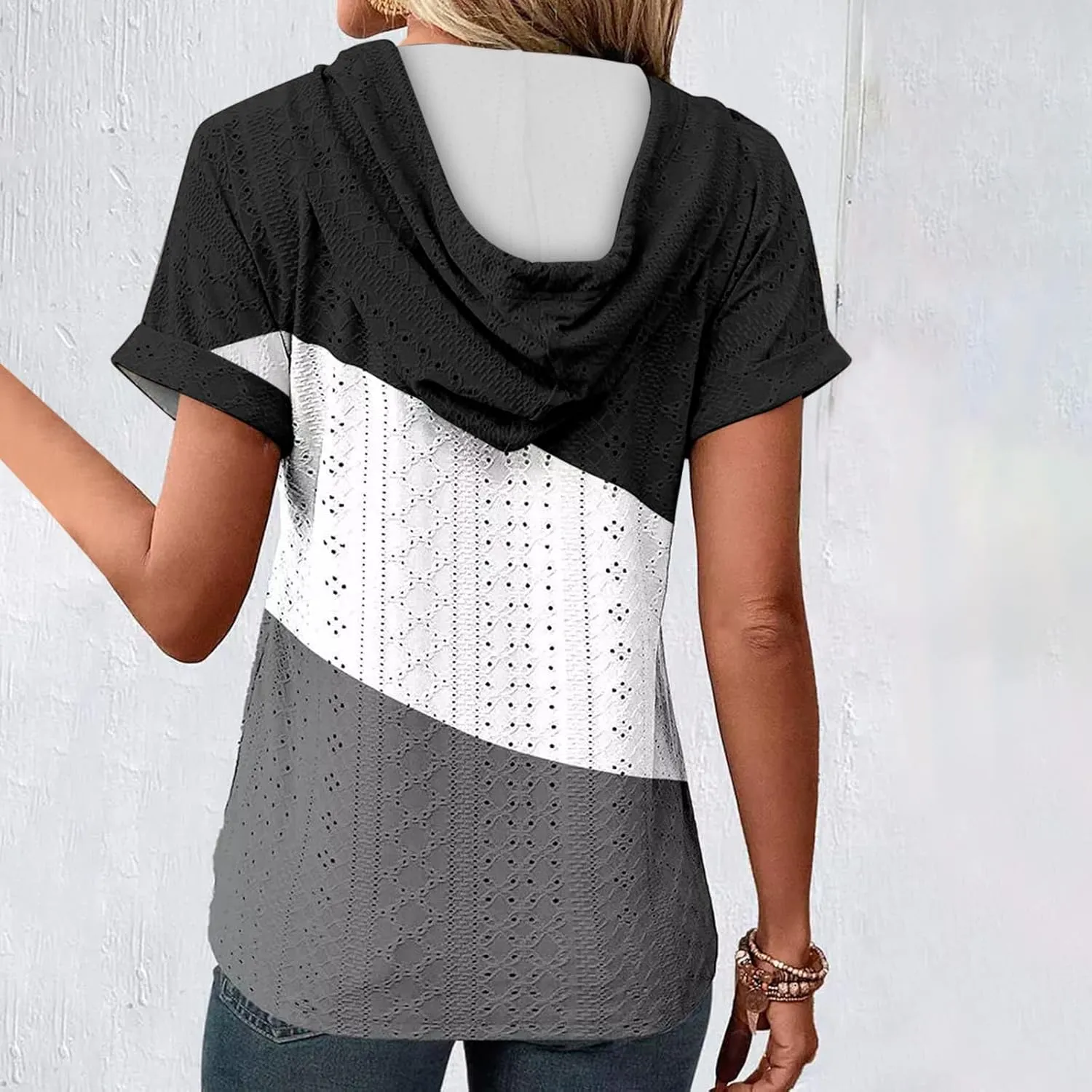 Eyelet Tops for Women 2025 Trendy Summer Hoodies Short Sleeve Button Up Casual Loose Fit Embroidery Shirts Blouses