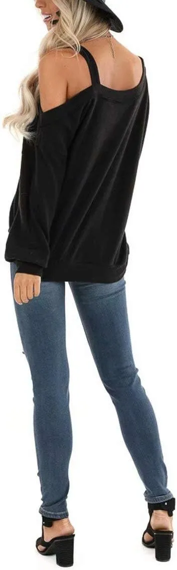 Ezbelle Womens Sweaters Oversized Long Sleeve Cold Shoulder Tops Shirt Tunic Sweatshirt