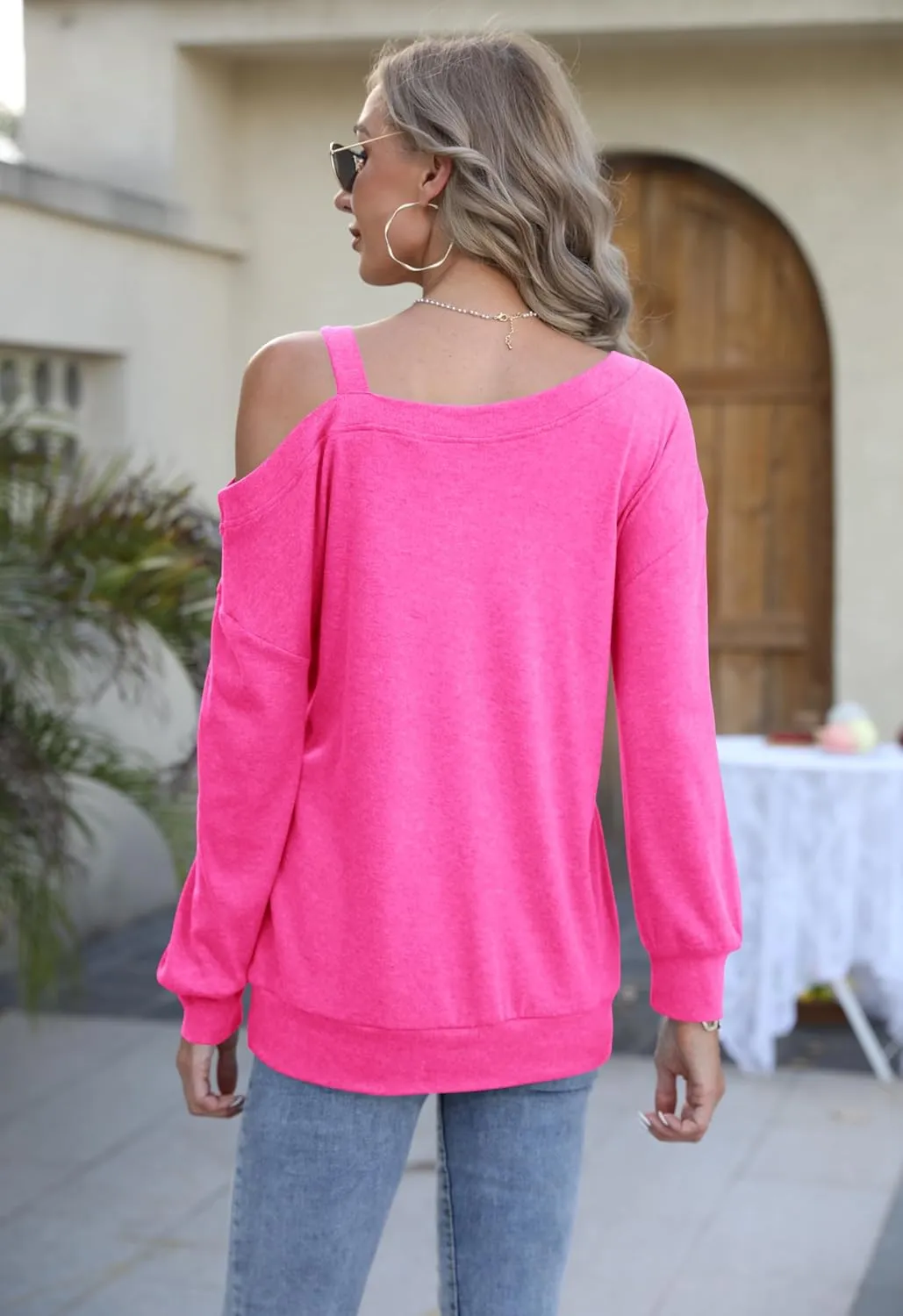 Ezbelle Womens Sweaters Oversized Long Sleeve Cold Shoulder Tops Shirt Tunic Sweatshirt