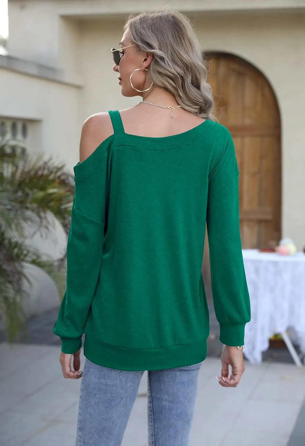Ezbelle Womens Sweaters Oversized Long Sleeve Cold Shoulder Tops Shirt Tunic Sweatshirt