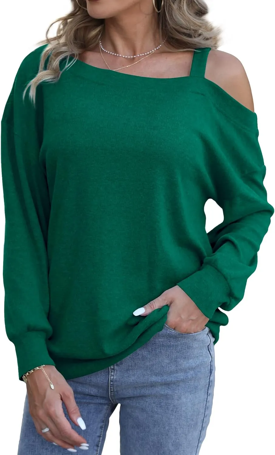 Ezbelle Womens Sweaters Oversized Long Sleeve Cold Shoulder Tops Shirt Tunic Sweatshirt