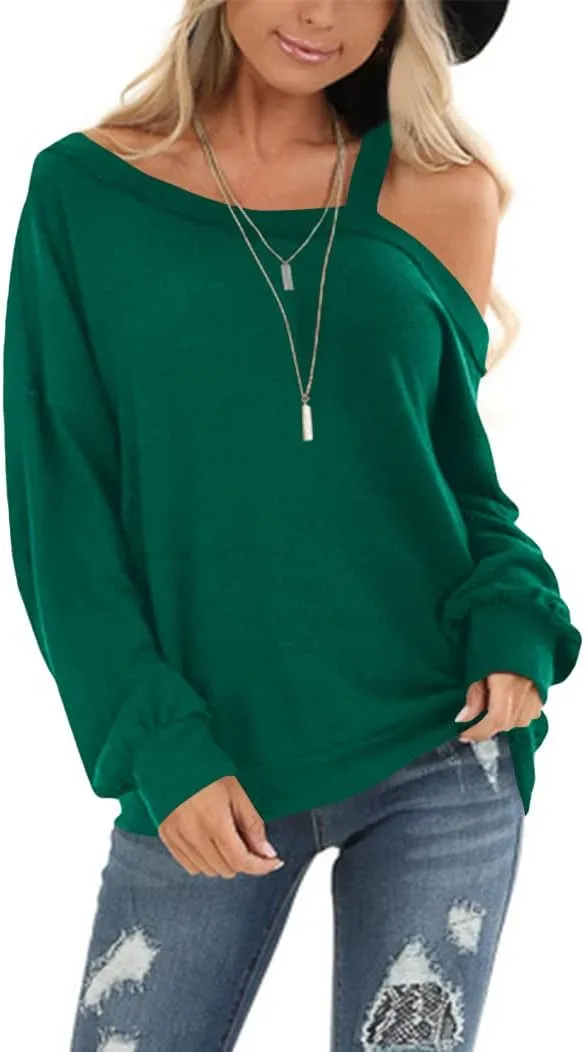 Ezbelle Womens Sweaters Oversized Long Sleeve Cold Shoulder Tops Shirt Tunic Sweatshirt