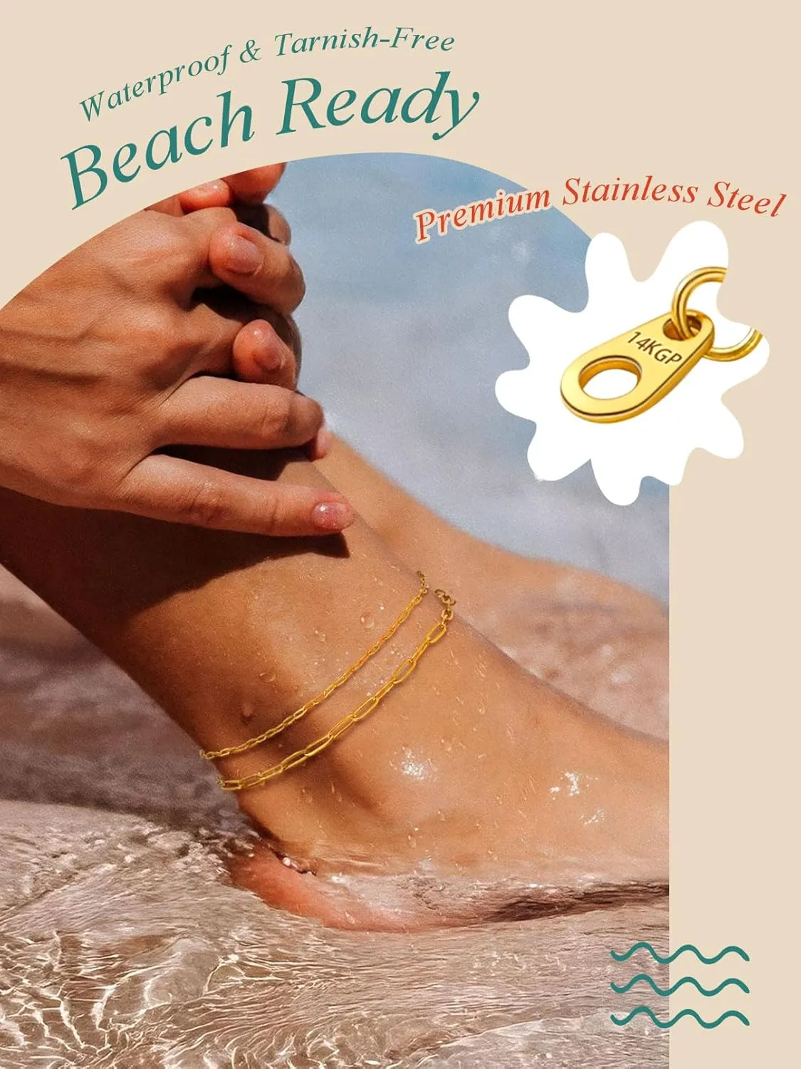 FaithHeart 1/2/3Pcs Ankle Bracelets for Women, Waterproof Layered Anklet Set Paperclip Figaro Cuban Link Chain Dainty Summer Beach Jewelry Gift for Women Adjustable Size