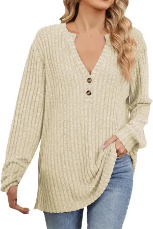 Fall Knitted Sweater for Women Solid Color Warm Long Sleeve V Neck Stripe Textured Pullovers Comfy Warm Thick Tops