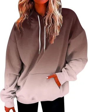 Fashion Ombre Tie Dye Hoodies for Teen Girls, Womens Casual Long Sleeve Hooded Pullover Gradient Baggy Sweatshirts