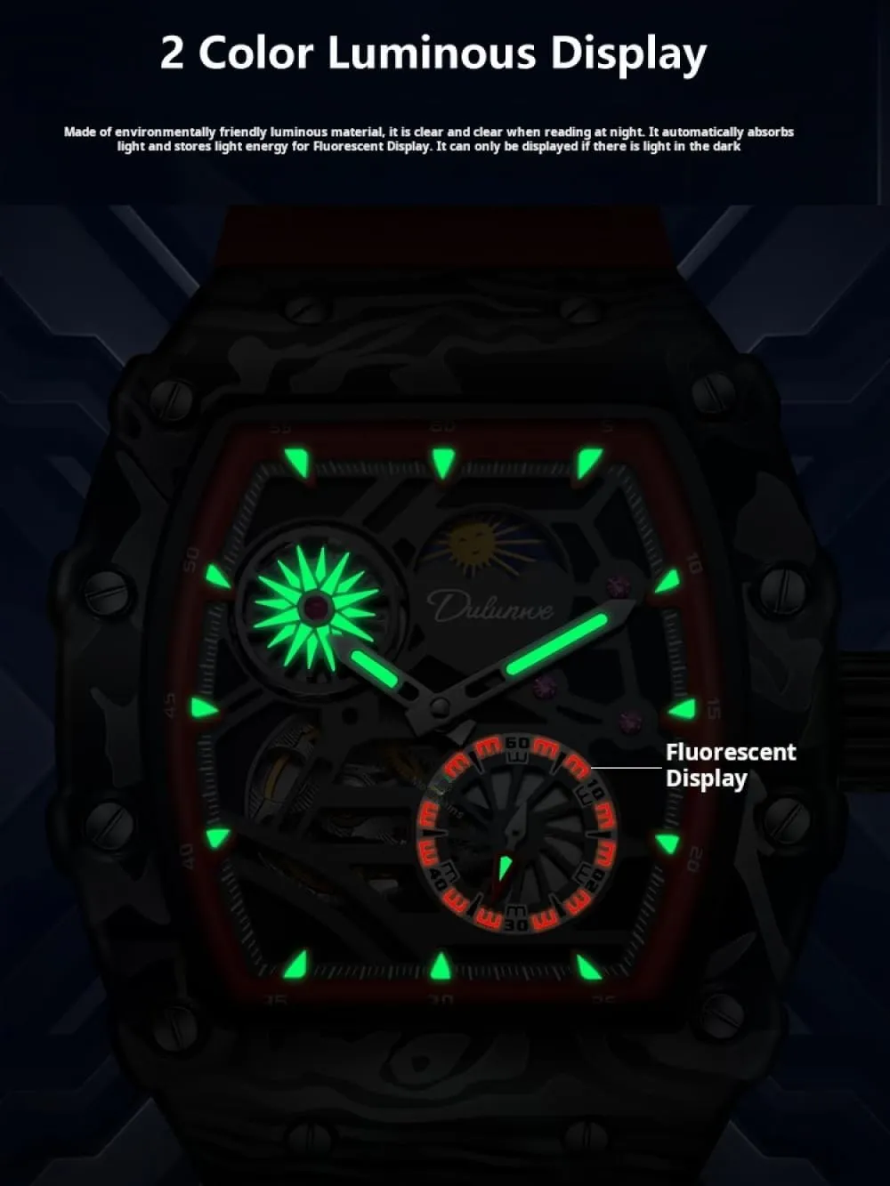 Fashion Tonneau Skeleton Flywheel Sports Watches for Men Hollow Dial Automatic Mechanical Watch Luxury Moon Phase Luminous Wristwatch
