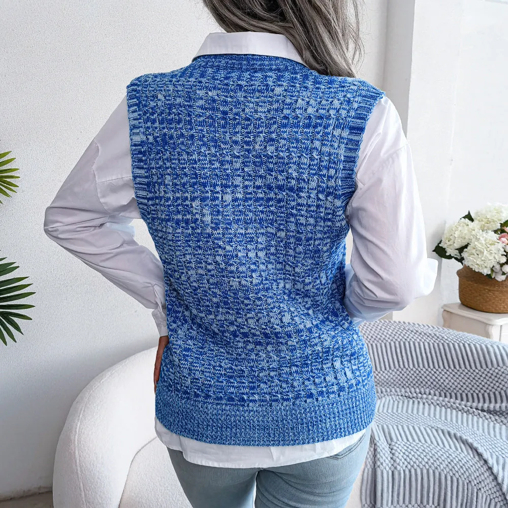 Fashion Twist V-Neck Knitted Sweater Vest Wholesale Knit Vests