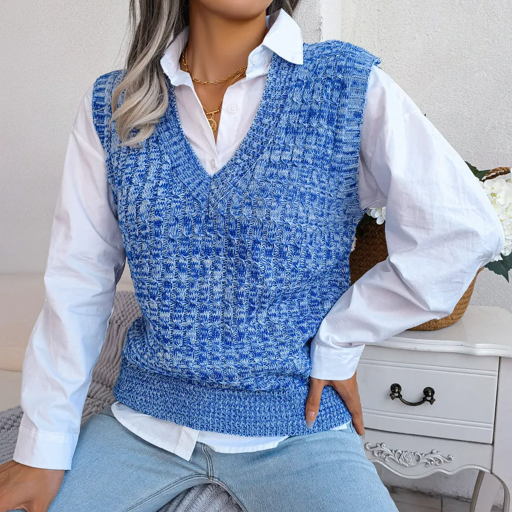Fashion Twist V-Neck Knitted Sweater Vest Wholesale Knit Vests
