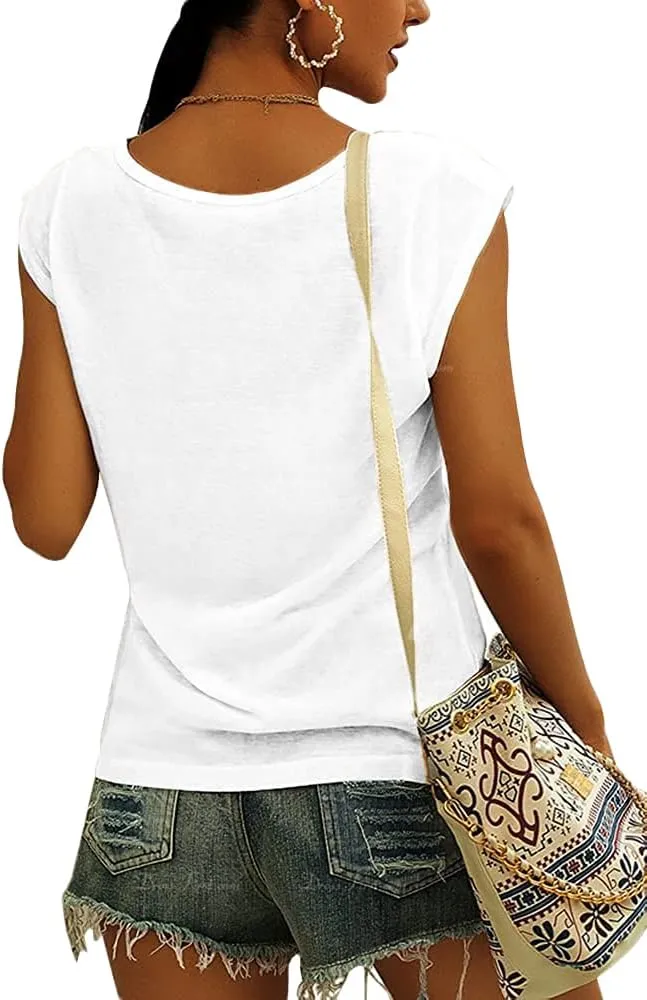 Fazortev Womens Cap Sleeve Blouses Rose Graphic Tees T-Shirt Casual V Neck Tank Tops Loose Fit Summer Basic Shirts