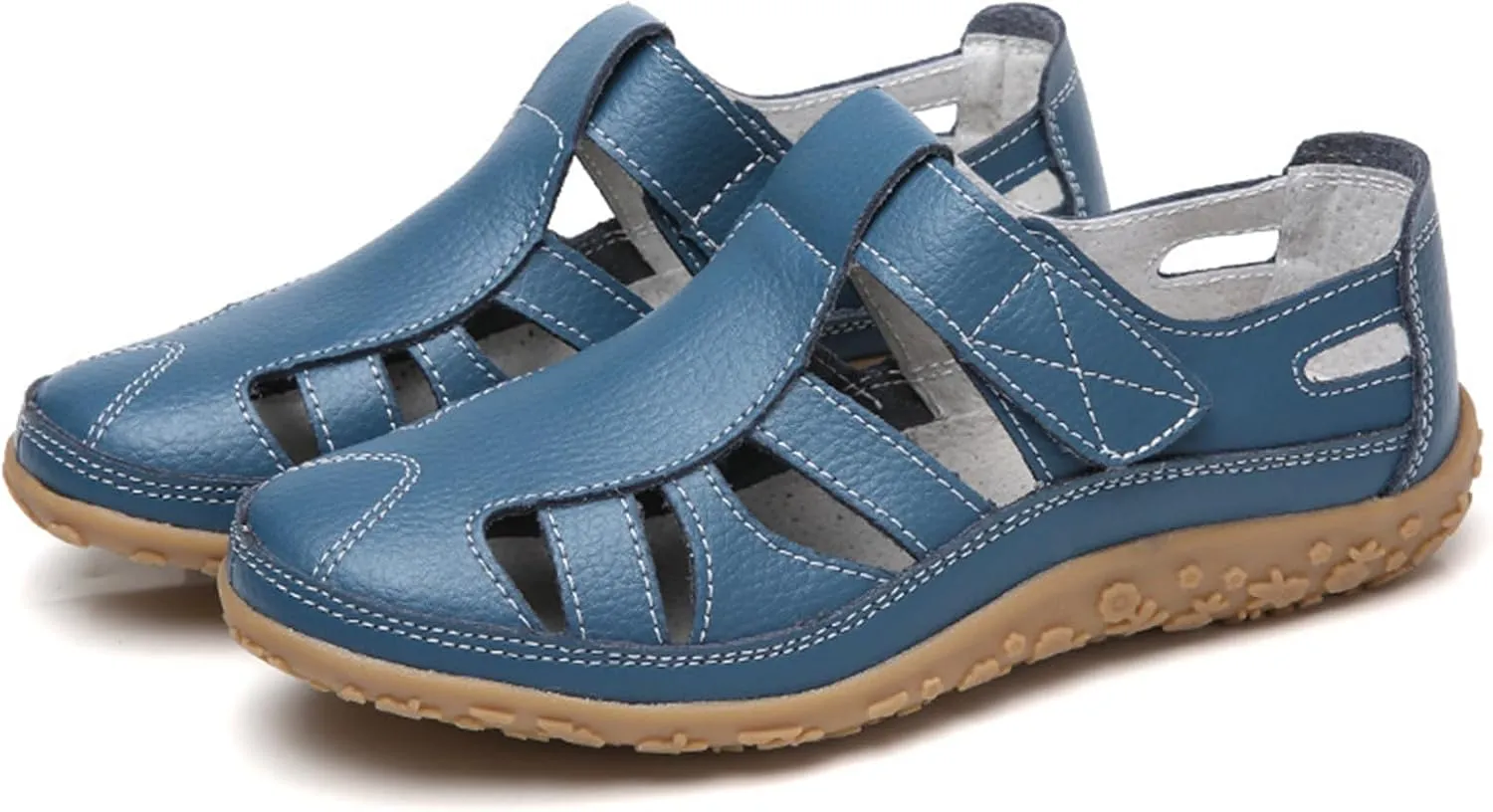 Fisherman Sandals for Women 2025 Summer Casual Closed Toe Leather Sandals Non-Slip Sole Hollow Out Walking Sandal Magic Tape Soft Sole Orthopedic Beach Shoes Outdoor Activities Shoes