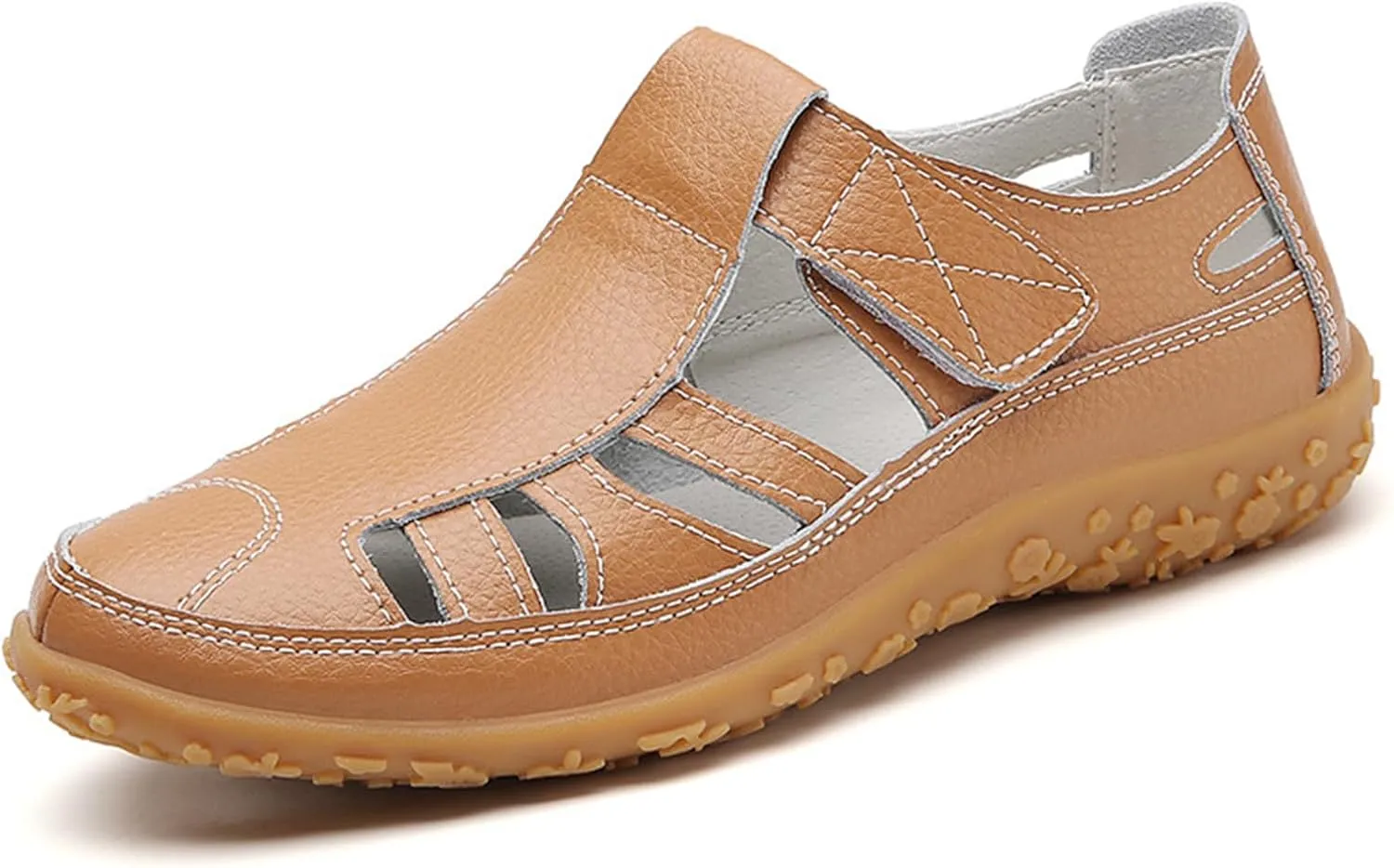 Fisherman Sandals for Women 2025 Summer Casual Closed Toe Leather Sandals Non-Slip Sole Hollow Out Walking Sandal Magic Tape Soft Sole Orthopedic Beach Shoes Outdoor Activities Shoes