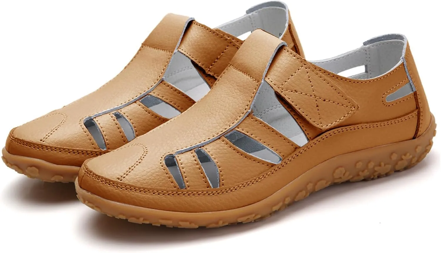 Fisherman Sandals for Women 2025 Summer Casual Closed Toe Leather Sandals Non-Slip Sole Hollow Out Walking Sandal Magic Tape Soft Sole Orthopedic Beach Shoes Outdoor Activities Shoes