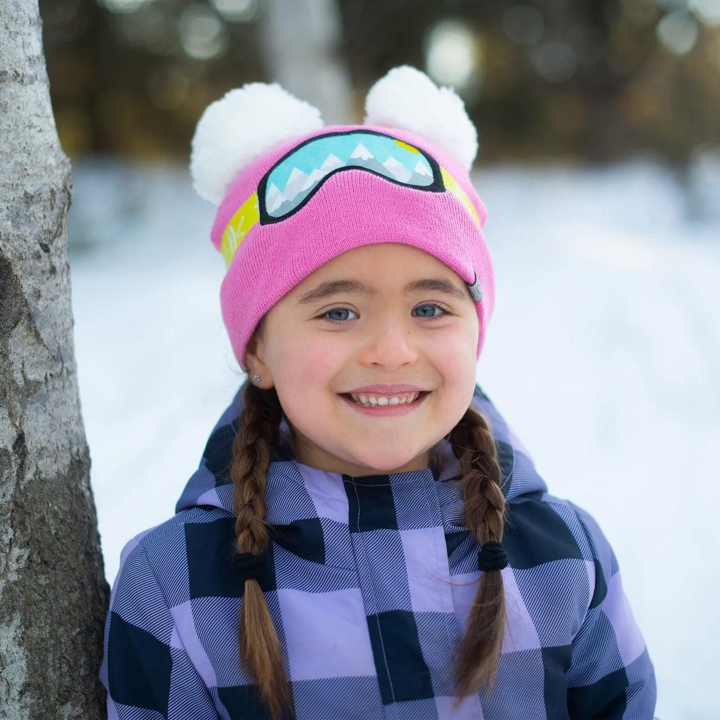 Flapjack Kids Knitted Toque Ski Goggles Pink Med/Lrg (2-6 yrs)