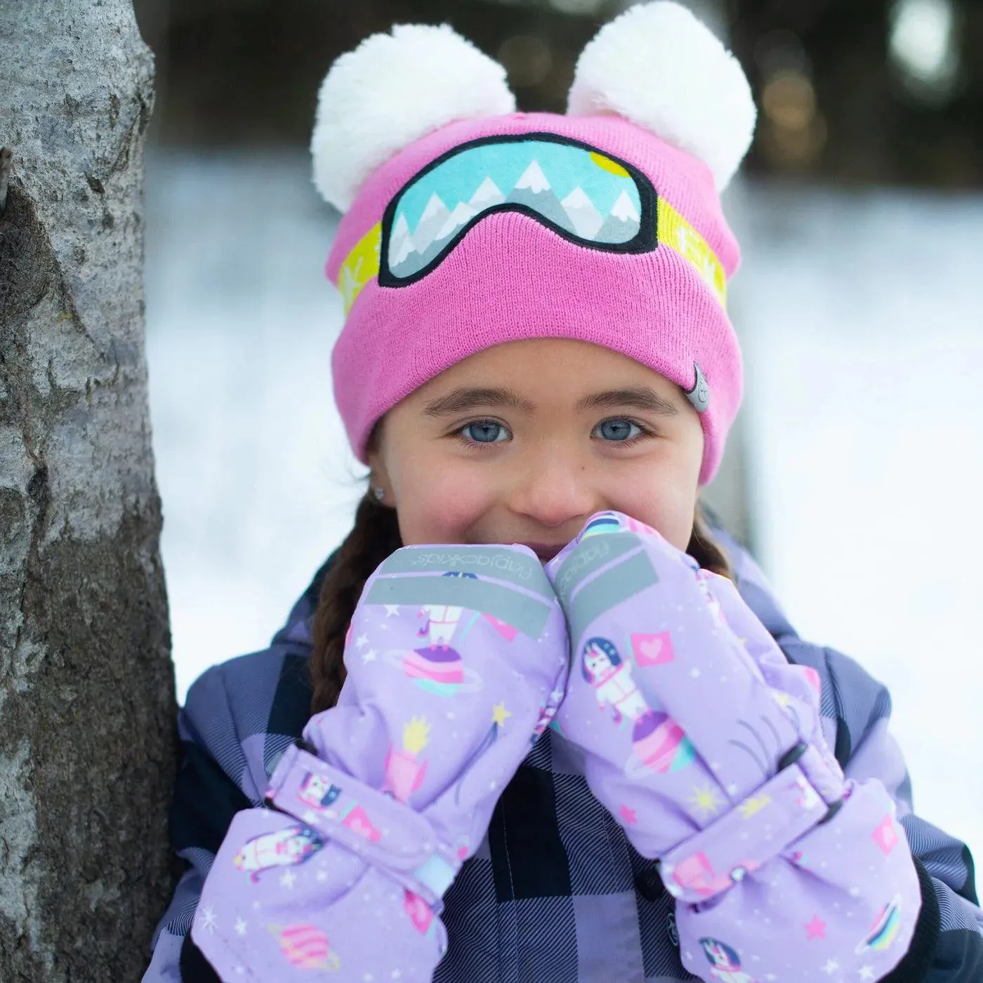 Flapjack Kids Knitted Toque Ski Goggles Pink Med/Lrg (2-6 yrs)