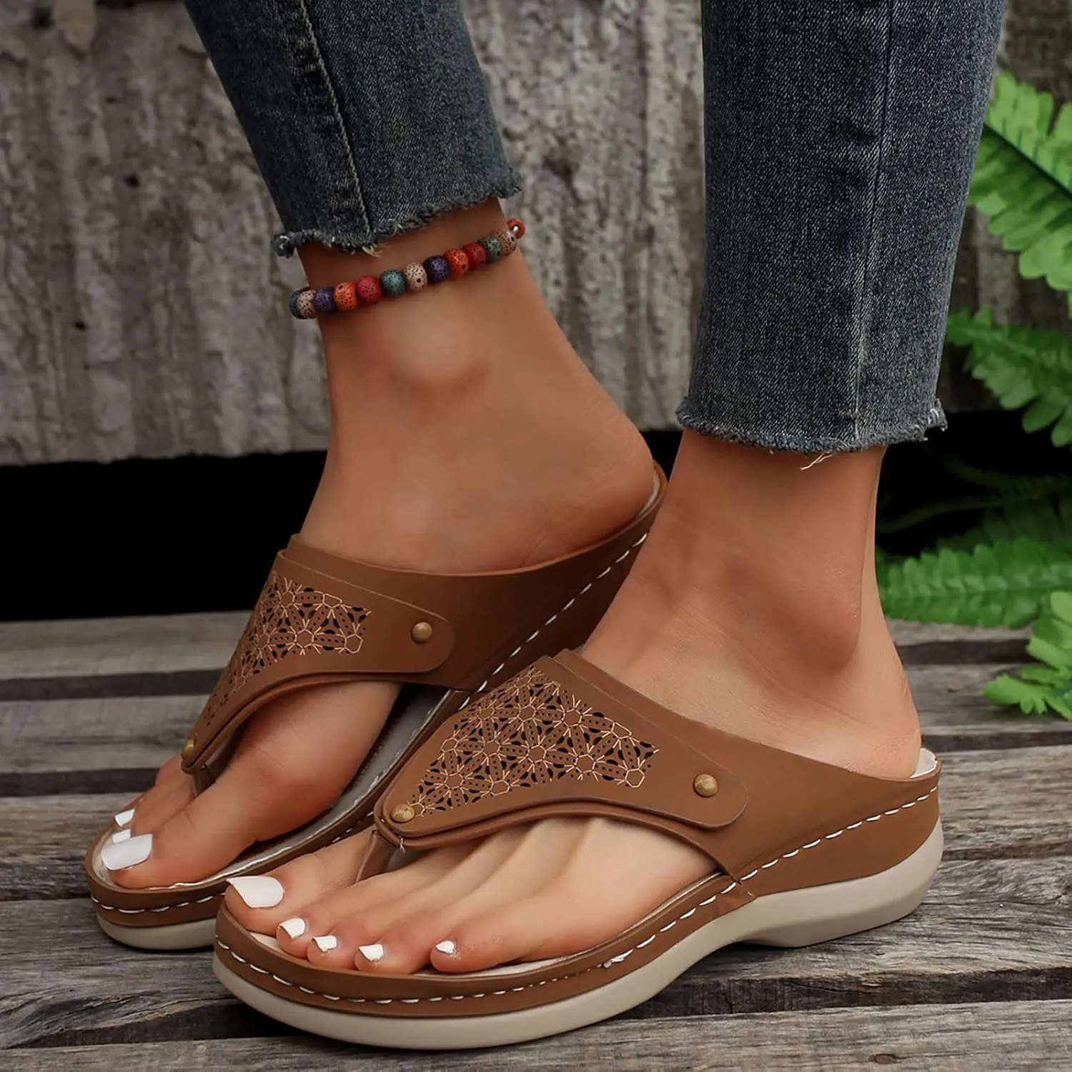 Flats Sandals for Women Orthopedic Bohemian Breathable Open Toe Fashion 2025 Summer Walking Thong Shoe