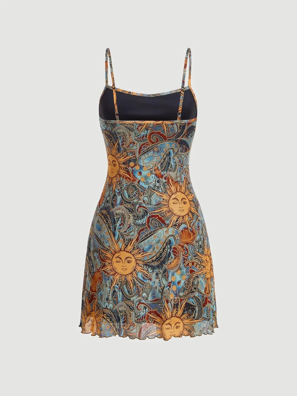 Floerns Women's Summer Spaghetti Strap Cowl Neck Satin Mini Tropical Dress