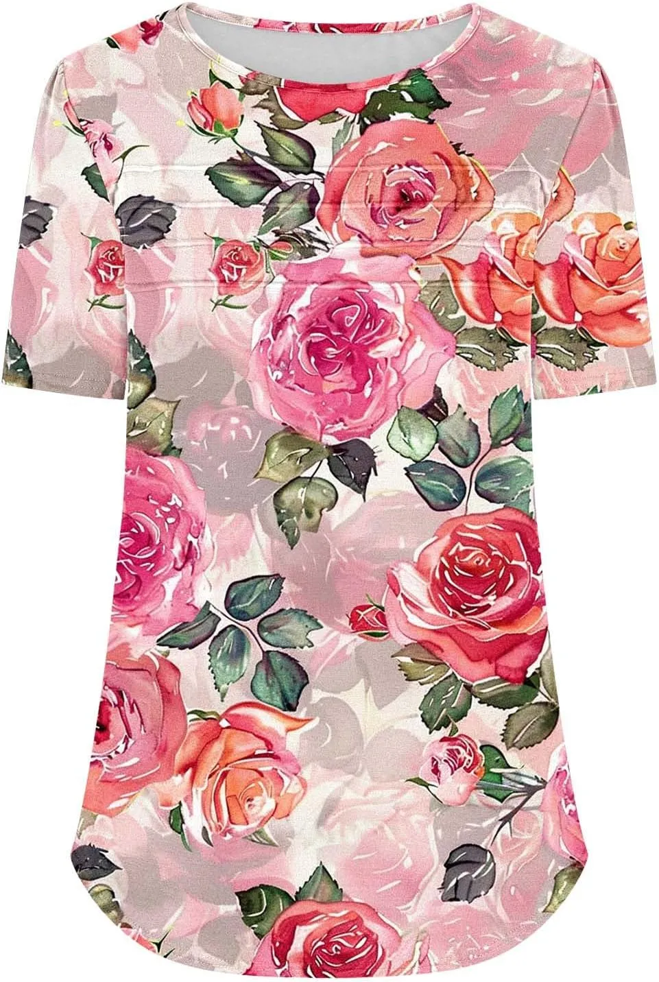 Floral Tops for Women Short Sleeve Crew Neck Casual Tops Trendy Boho Blouses Tshirt Loose Fit Tunic Hawaiian Shirts