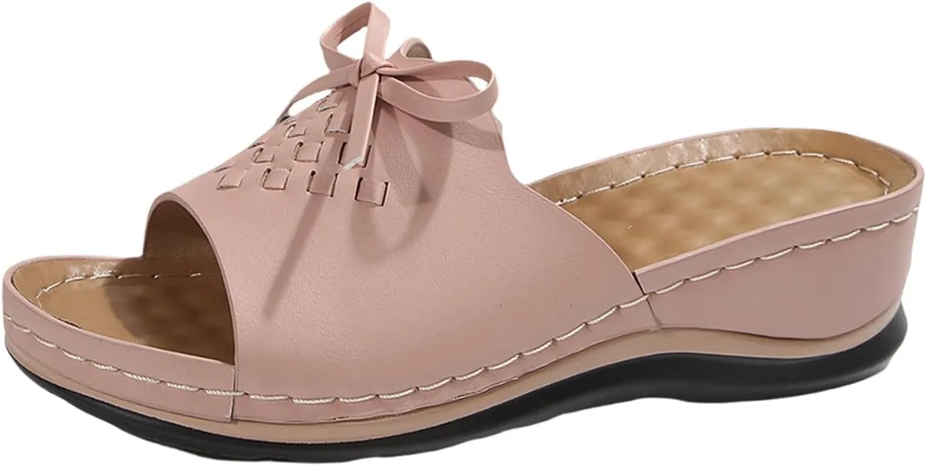 Flower Sandals for Women Summer Boho Hollow Out Beach Shoes Slippers Comfortable Open Toe Low Wedge Platform Sandals