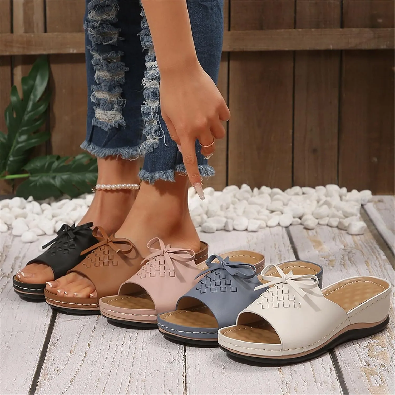 Flower Sandals for Women Summer Boho Hollow Out Beach Shoes Slippers Comfortable Open Toe Low Wedge Platform Sandals