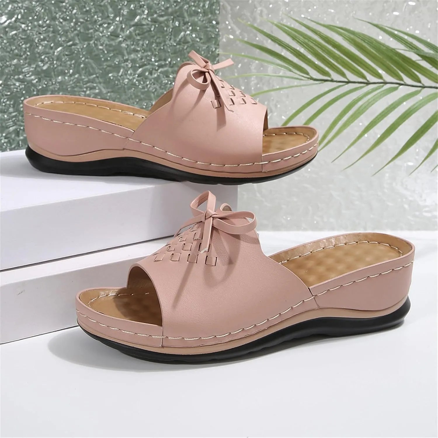 Flower Sandals for Women Summer Boho Hollow Out Beach Shoes Slippers Comfortable Open Toe Low Wedge Platform Sandals