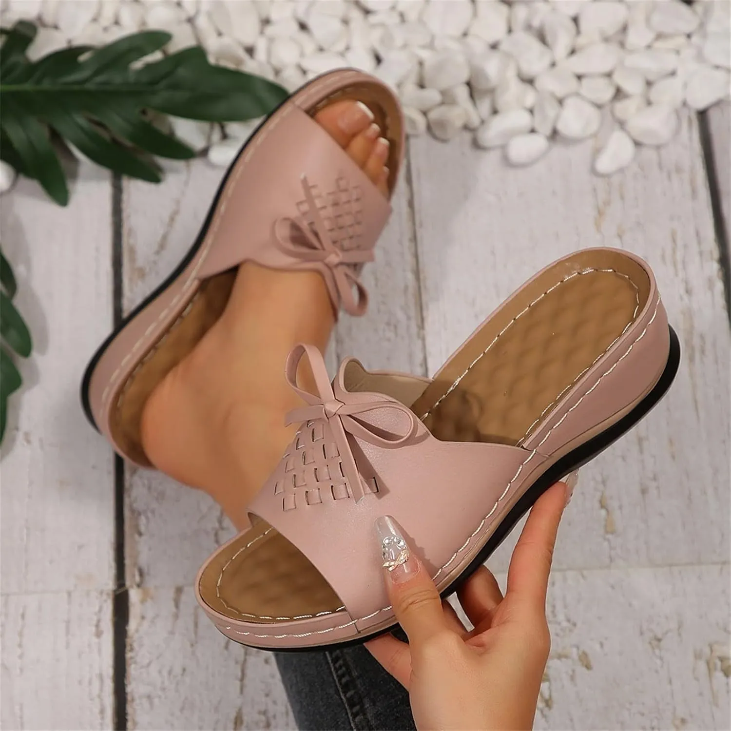 Flower Sandals for Women Summer Boho Hollow Out Beach Shoes Slippers Comfortable Open Toe Low Wedge Platform Sandals