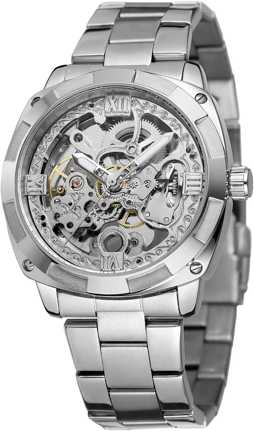 FORSINING Men's Military Silver Automatic Self-wind Mechanical Wristwatch with Stainless Steel Bracelet