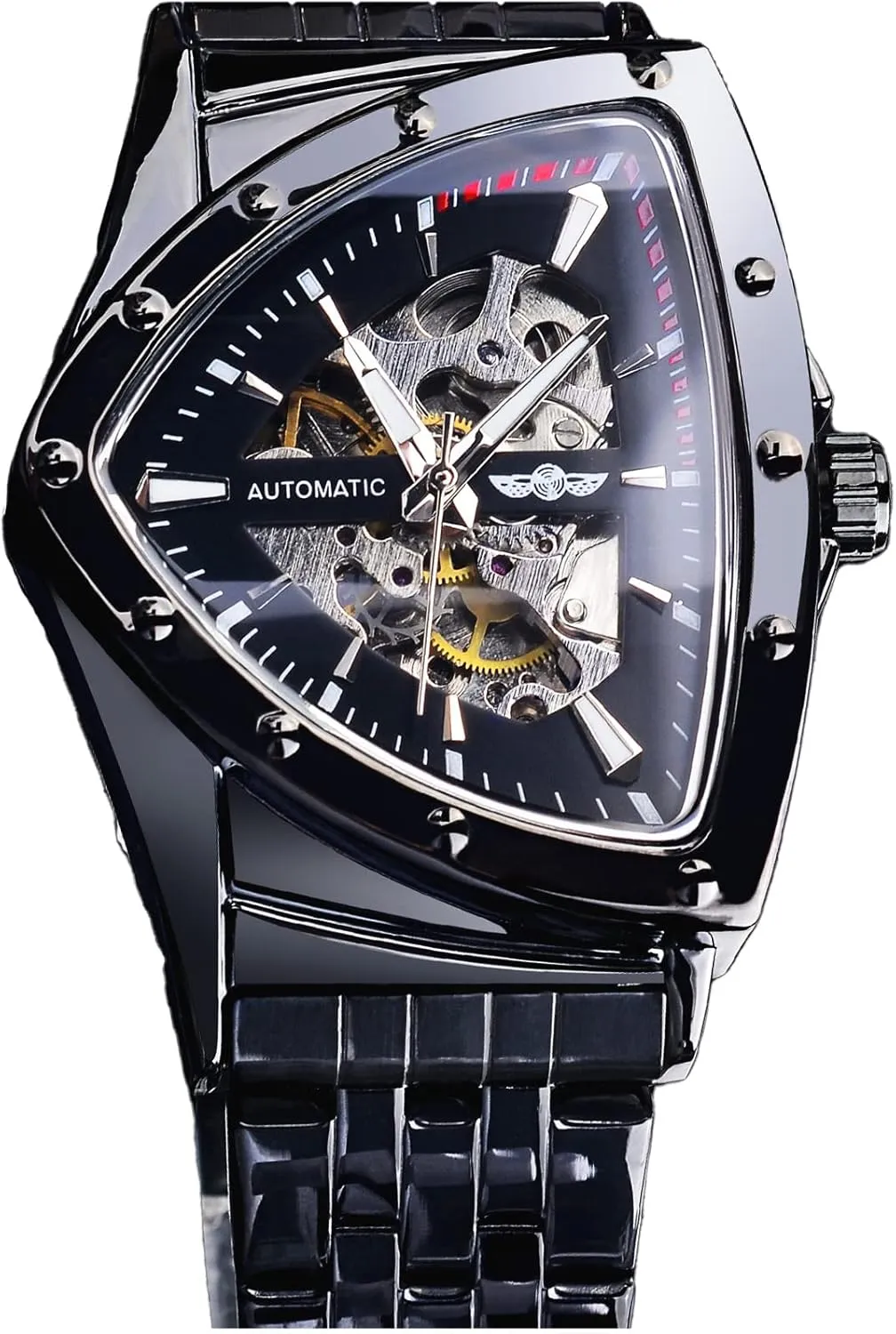 FORSINING Triangle Skeleton Men's Automatic Mechanical Watch Luxury Gold Black Stainless Steel Watches Waterproof Luminous Sports Wristwatch