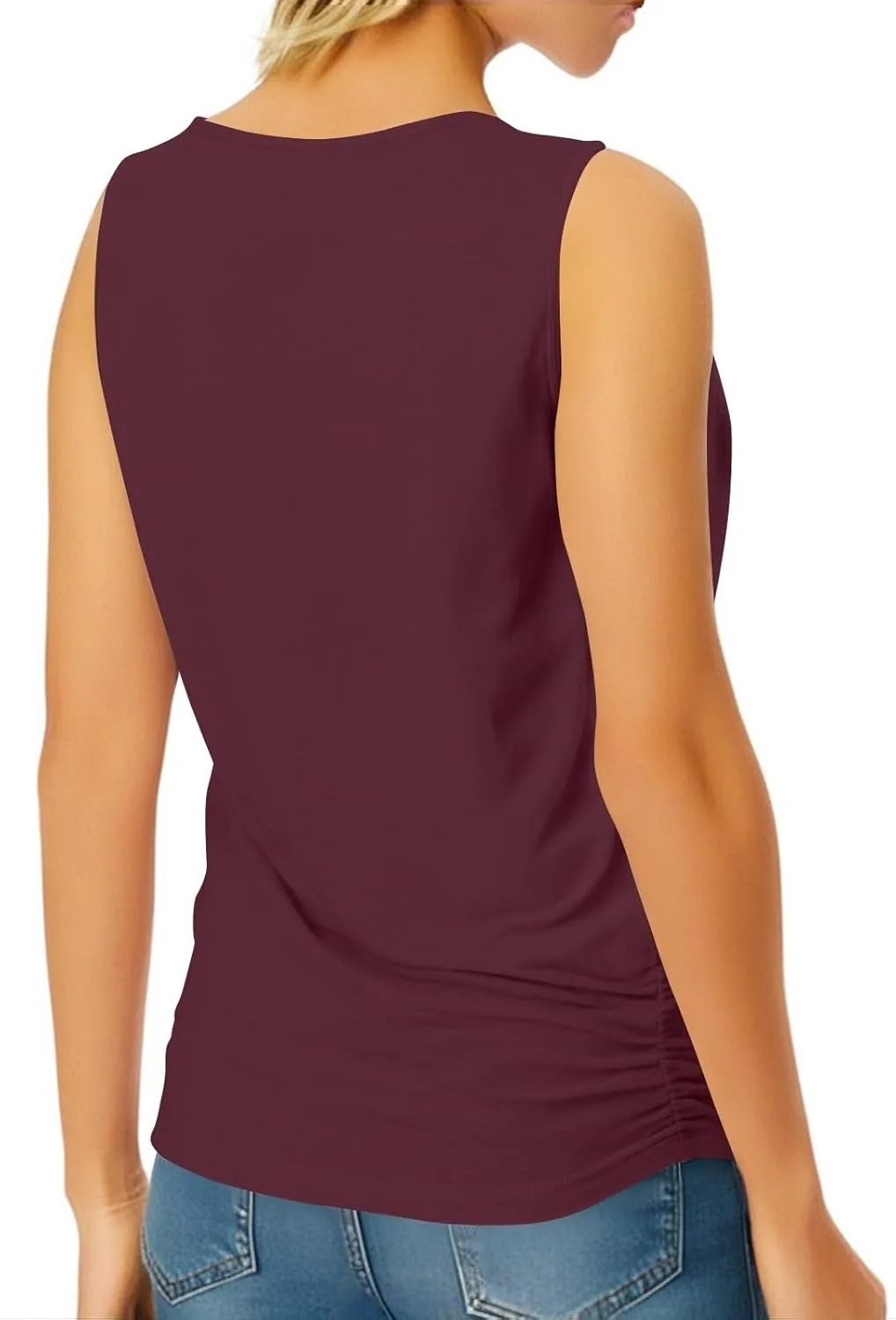 FQZWONG Tank Tops for Women 2025 Summer Sleeveless Ruched Tshirts Shirts Loose Casual Ladies Solid Crewneck Camisole Blouses