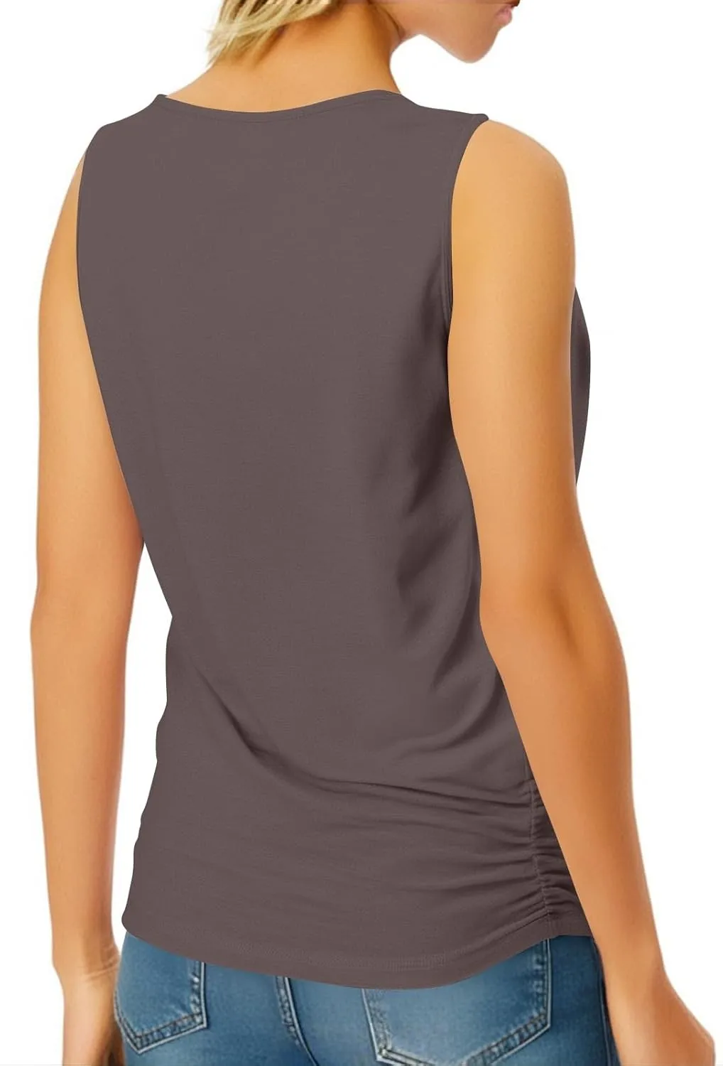 FQZWONG Tank Tops for Women 2025 Summer Sleeveless Ruched Tshirts Shirts Loose Casual Ladies Solid Crewneck Camisole Blouses
