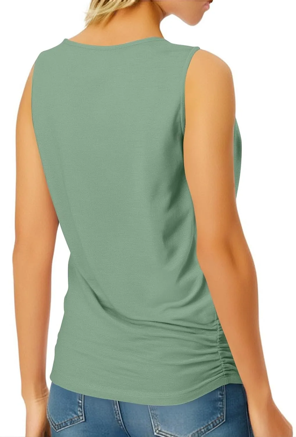FQZWONG Tank Tops for Women 2025 Summer Sleeveless Ruched Tshirts Shirts Loose Casual Ladies Solid Crewneck Camisole Blouses