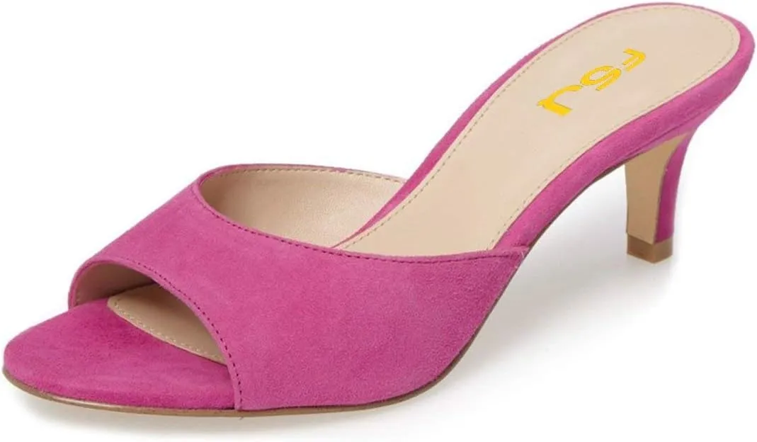 FSJ Women Comfort Low Kitten Heel Sandals Mules Peep Toe Slide Slip On Summer Slide Dress Pump Shoes 4-15 M US