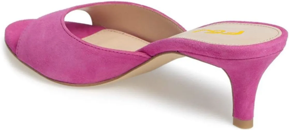 FSJ Women Comfort Low Kitten Heel Sandals Mules Peep Toe Slide Slip On Summer Slide Dress Pump Shoes 4-15 M US
