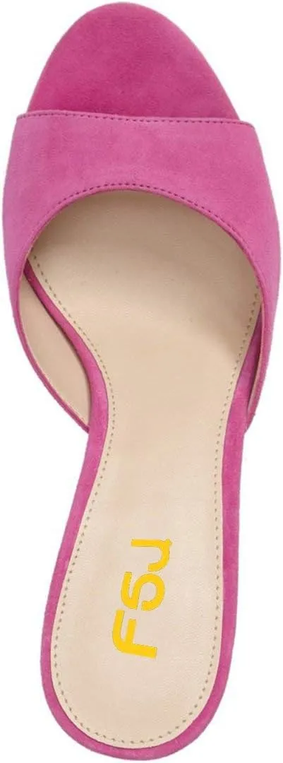 FSJ Women Comfort Low Kitten Heel Sandals Mules Peep Toe Slide Slip On Summer Slide Dress Pump Shoes 4-15 M US