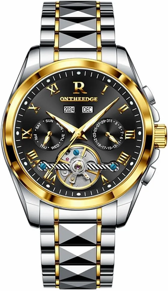 Fully Automatic Mechanical Watches Gold Dial Luminous Waterproof Hollow Skeleton Watch Stainless Steel Analog Wristwatch Gift