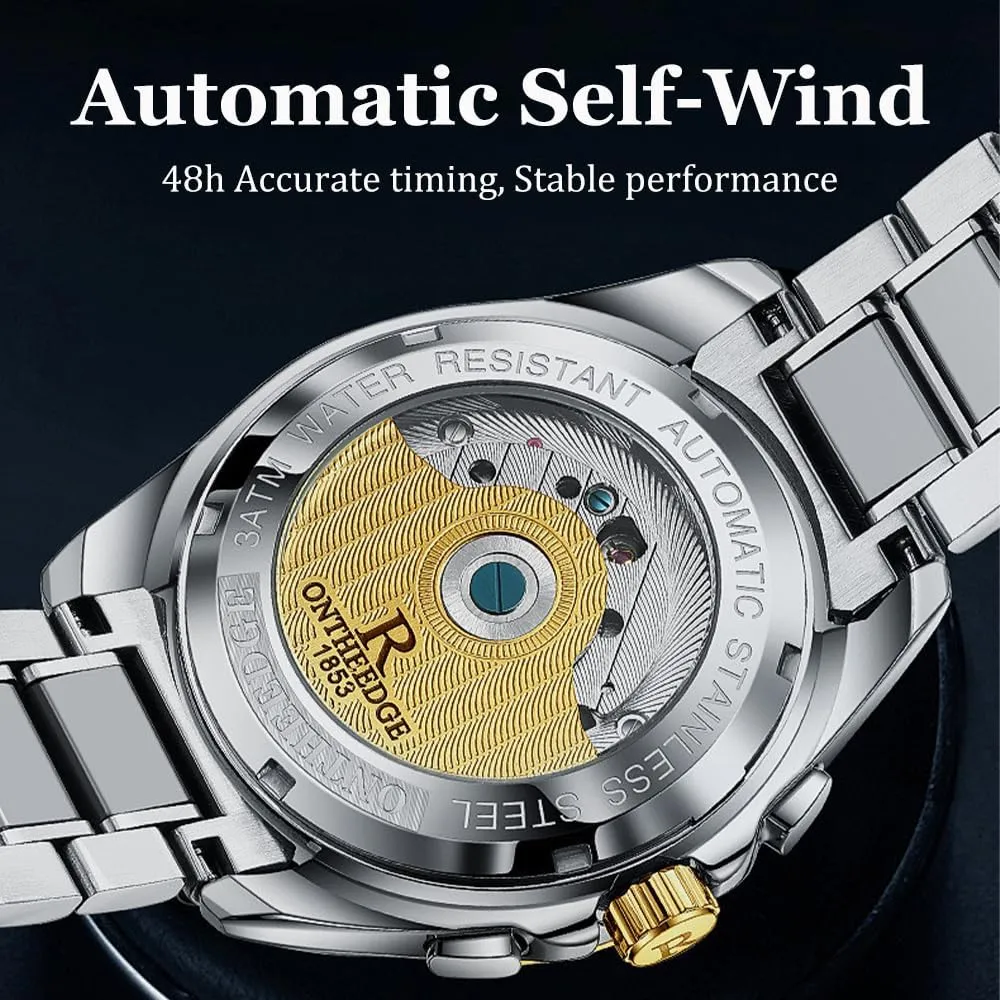 Fully Automatic Mechanical Watches Gold Dial Luminous Waterproof Hollow Skeleton Watch Stainless Steel Analog Wristwatch Gift