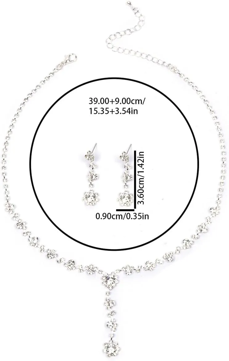 FUTIMELY Fashion Crystal Bridal Necklace Earrings Set for Women Bohemian Bling Choker Necklace Silver Dangle Drop Earrings Wedding Jewelry Gift