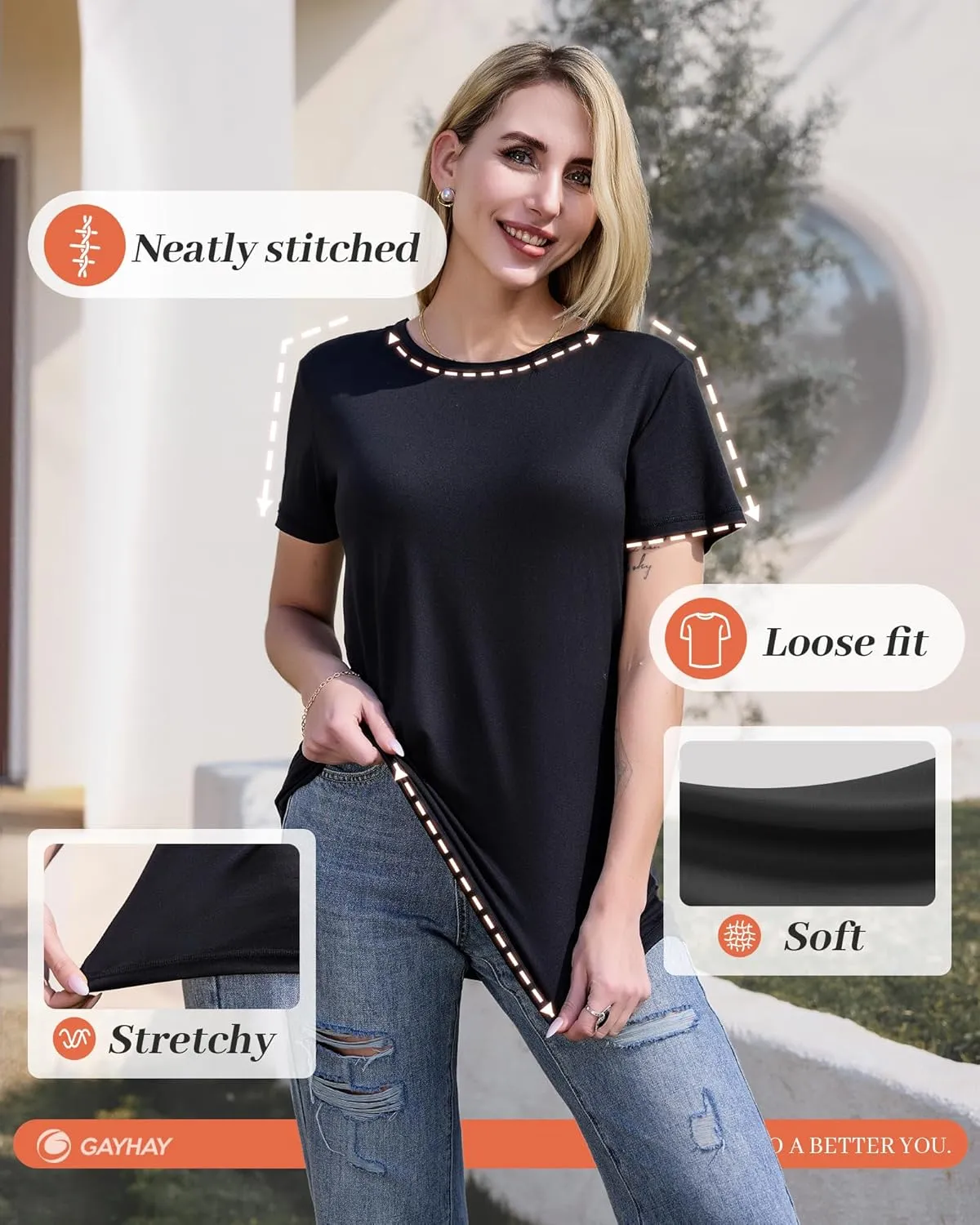 GAYHAY T-Shirts for Women - Short Sleeve Basic Tees Soft Crew Neck Trendy Summer Tops for Casual Outfits 2025
