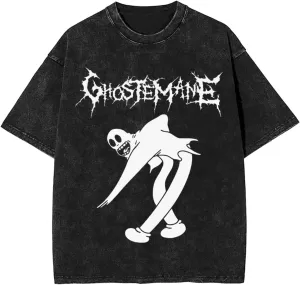 Ghostemanes Vintage Oversized T Shirt Cotton Round Neckline Short Sleeve Shirts Daily Unisex