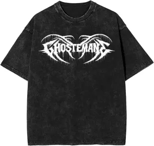 Ghostemanes Vintage Oversized T Shirt Cotton Round Neckline Short Sleeve Shirts Daily Unisex