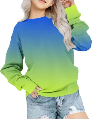 Girls and Boys Gradient Sweatshirt Crewneck Pullover Fleece Lined Sweatshirts Fashion Blouses Long Sleeve Shirt