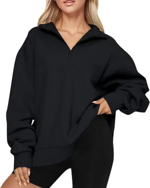 GOFULY Quarter Zip Pullover Women Fleece Fall Long Sleeve Lapel Collar Oversized Sweatshirt Drop Shoulder Shirt Winter Clothe