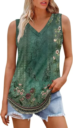 GOFULY Tank Top for Women Dressy V Neck Tops Loose Fit Sleeveless Floral Print Shirts Dressy Casual Summer 2025 Blouses