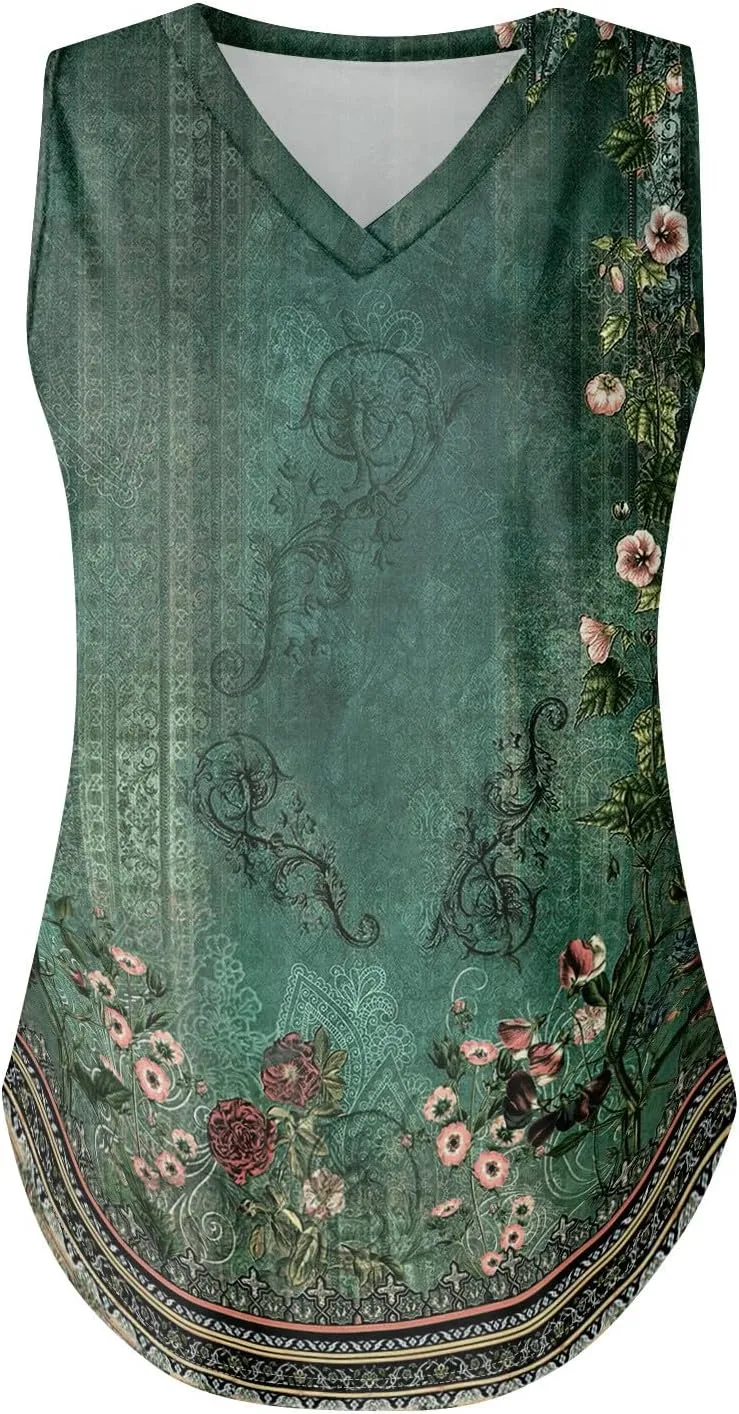 GOFULY Tank Top for Women Dressy V Neck Tops Loose Fit Sleeveless Floral Print Shirts Dressy Casual Summer 2025 Blouses