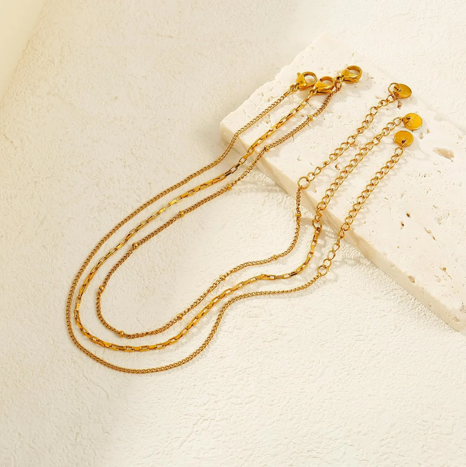 Gold Ankle Bracelets For Women Waterproof,18k Gold Plated Anklets Layered Thin Snake Chain Herringbone Anklets Non Tarnish Stainless Steel Dainty Summer Jewelry Set Gift For Women