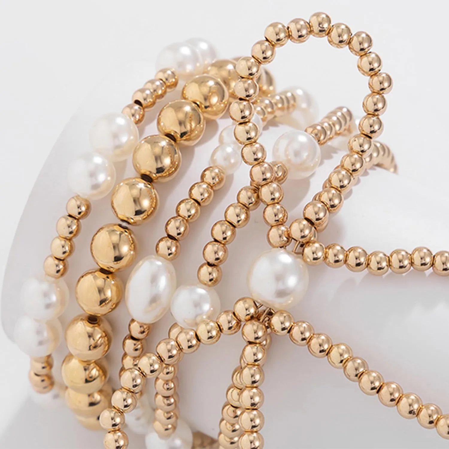 Gold Bow Bracelet for Women - Beaded Pearl Stretch & Stackable Bracelets