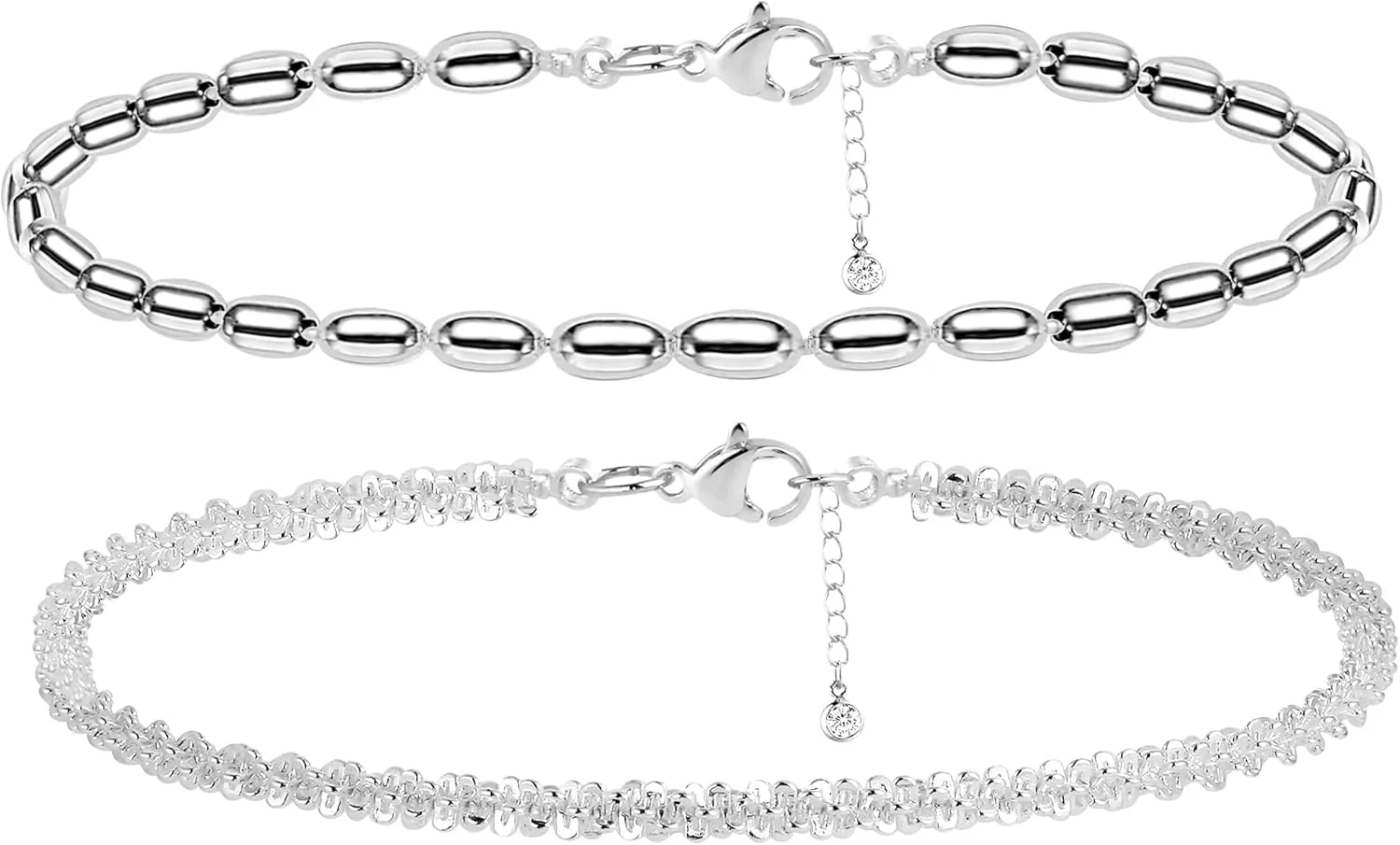 Gold Bracelet Set, 14K Gold Plated Bracelets for Women, Dainty Lip Chain, Long Bar Chain, Disc, Satellite, Cuban Link, Anklet, Pack Gifts for Women